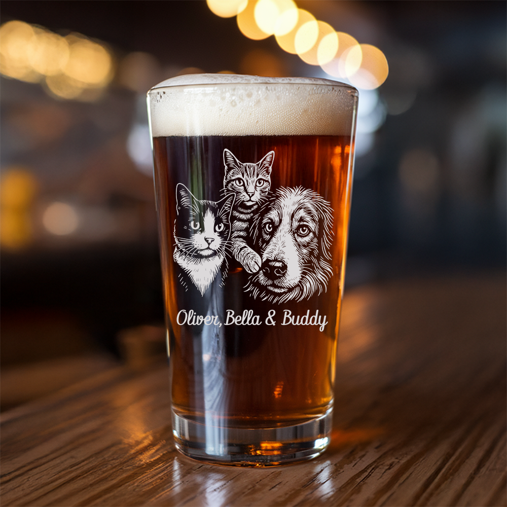 Custom Photo Pet Beer Glasses | Custom Pet Pint Glasses | Personalized Pet Photo Beer Glass TNNGL26