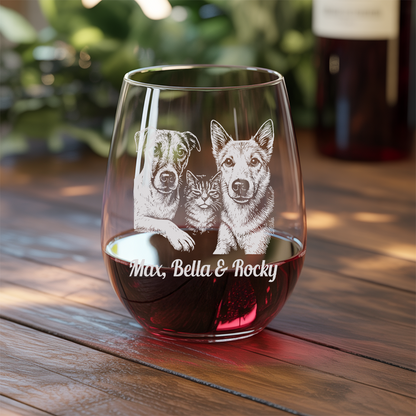 Custom Photo Dog & Cat Stemless Wine Glass | Personalized Pet Photo Stemless Wine Glass | Gift For Pet Owners TNNGL08
