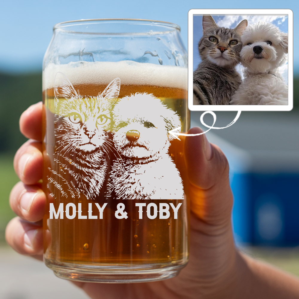 Custom Photo Dog And Cat Beer Can Glass | Personalized Gift for Pet Owners | Gift For Pet Lover TNNGL05