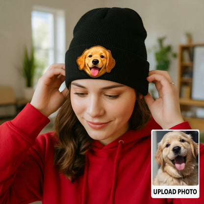 Custom Dog Photo Beanie Hat – Personalized Beanie with Pet Face, Cute Dog Mom & Dad Gift TH99B13