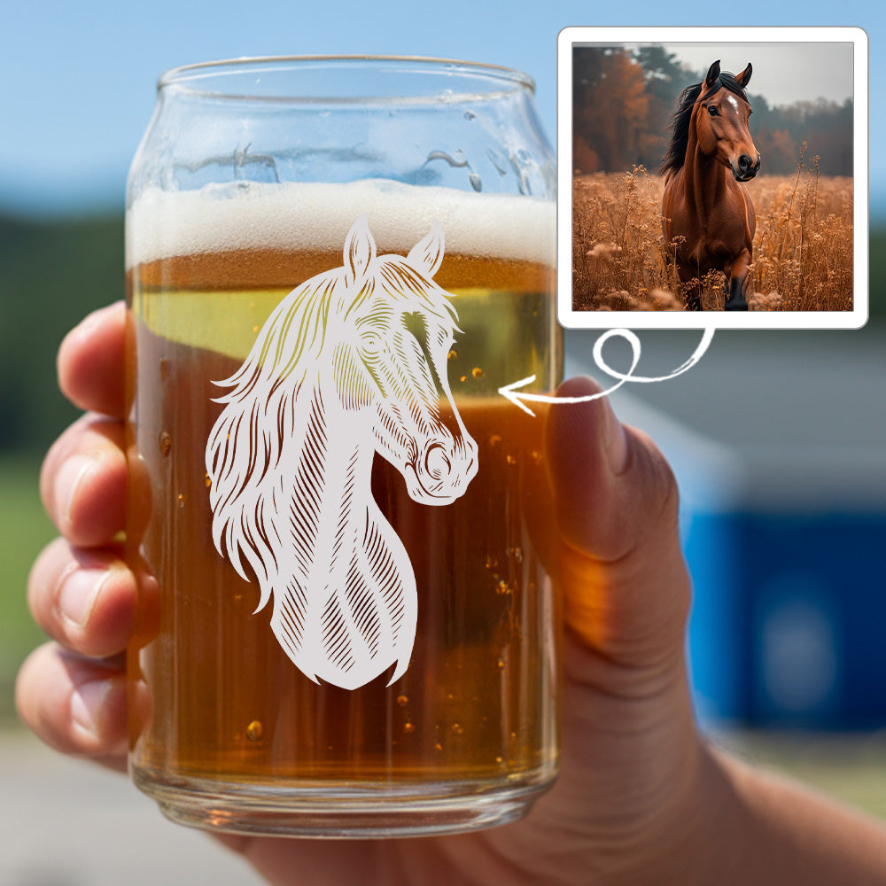Custom Photo Horse Beer Can Glass | Personalized Gift for Pet Owners | Gift For Pet Lover TNNGL48