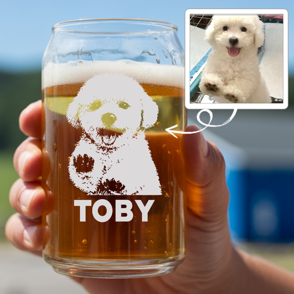 Custom Photo Dog Beer Glasses | Personalized Dog Photo Beer Can Glasses | Pet Engagement Gift TNNGL29