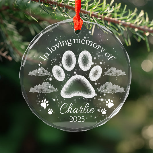 Personalize Pet Paw Glass Ornament 2