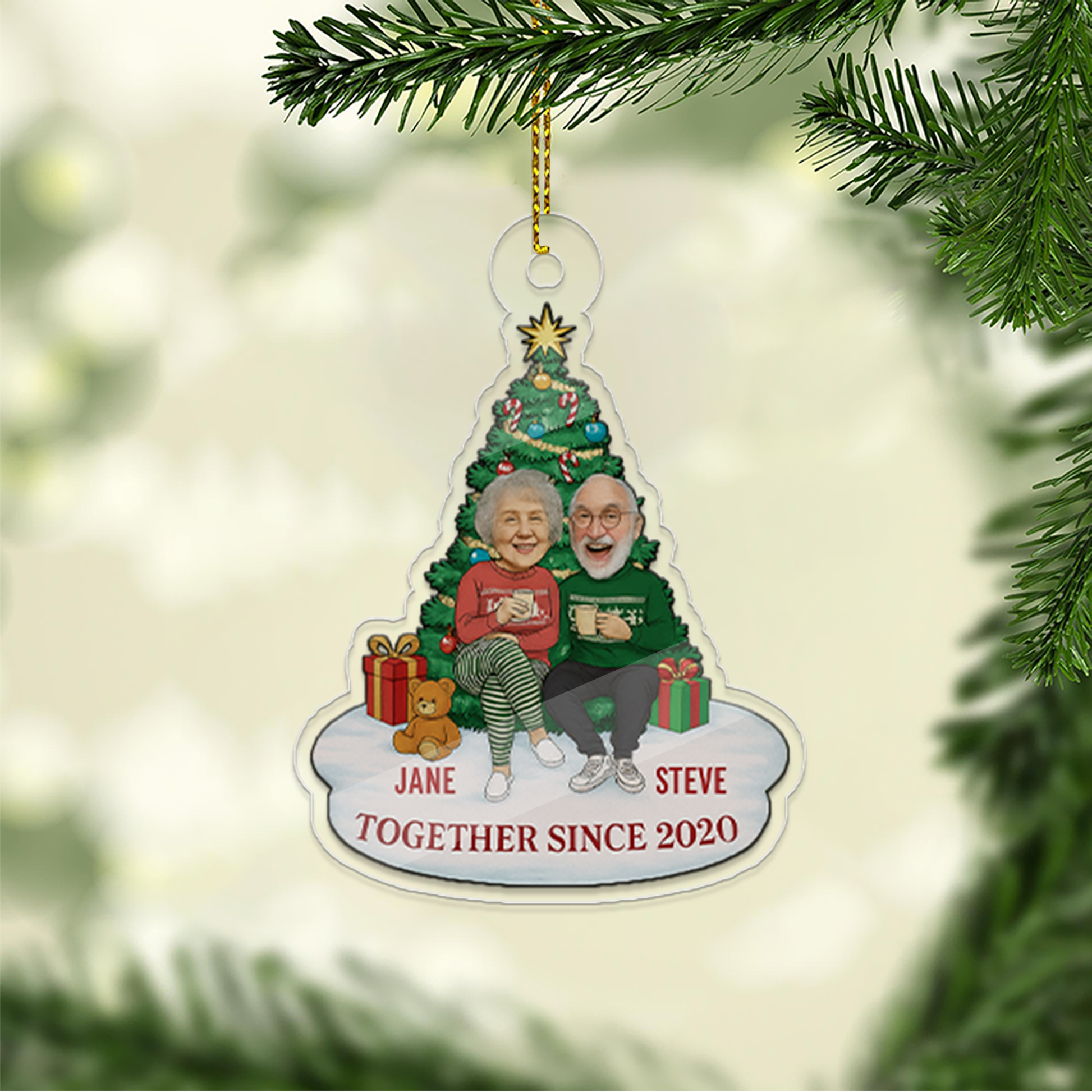 Personalized Couple Photo With Funny Face Photo Ornament, Custom Photo Together Since Christmas Ornament, Photo Gift For Anniversary