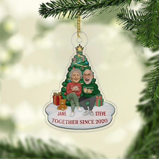 Personalized Couple Photo With Funny Face Photo Ornament, Custom Photo Together Since Christmas Ornament, Photo Gift For Anniversary