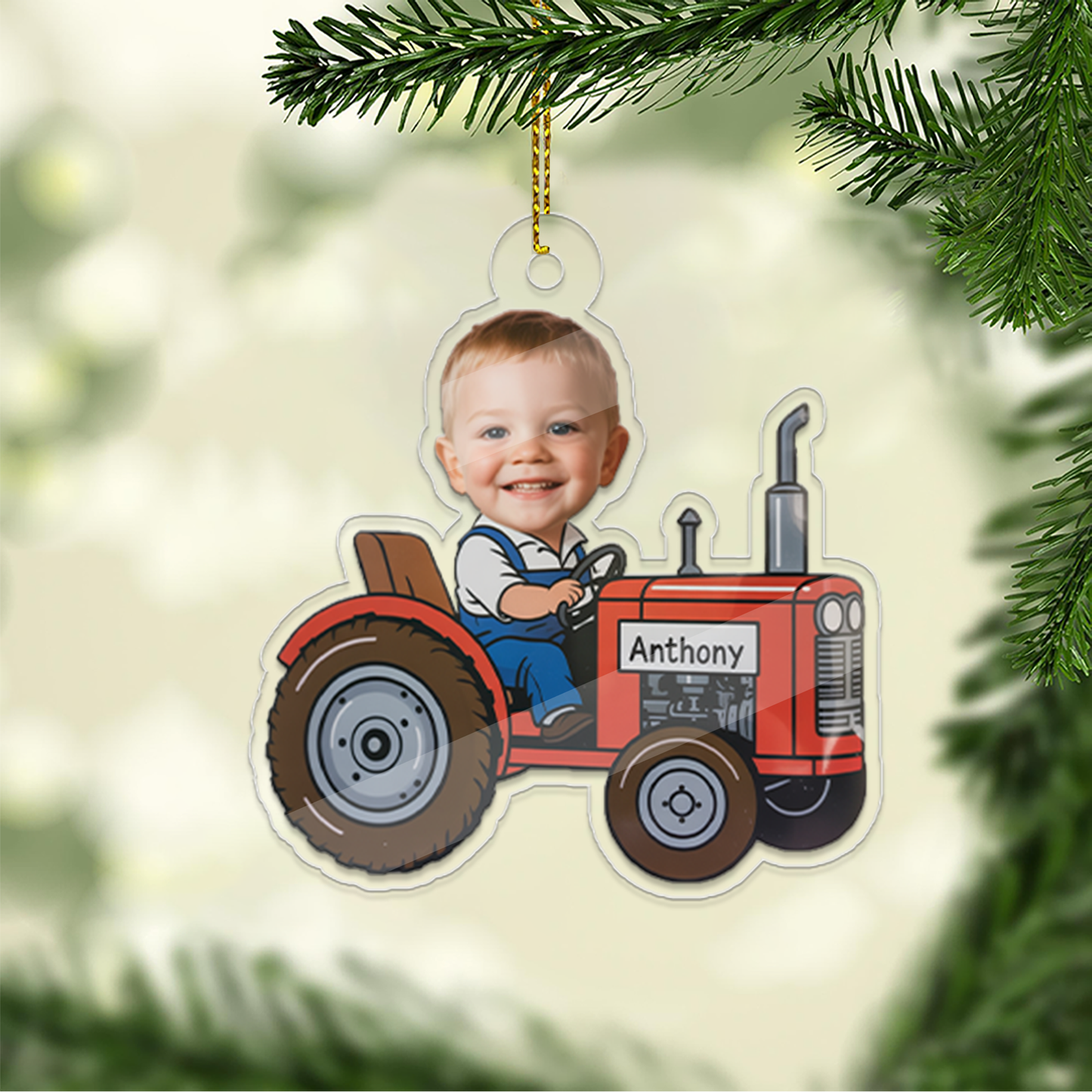 Custom Farmer Baby Face Photo Ornament, Personalized Tractor Ornament, Acrylic Funny Face Ornament, Christmas Decor