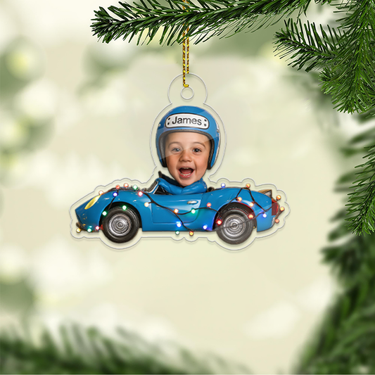 Custom Photo Drive Car Acrylic Ornament, Funny Christmas Ornament, Custom Face Picture Ornament, Christmas Tree Decor