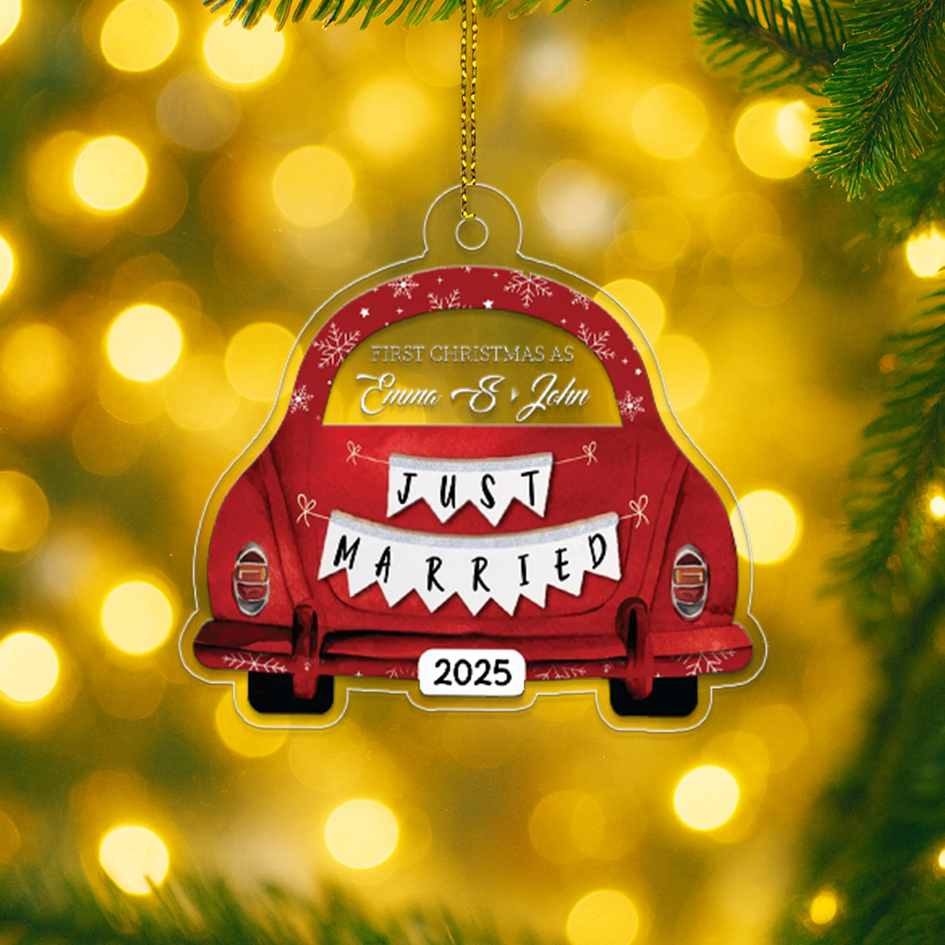 Custom Name Couple Just Merried Xmas Car