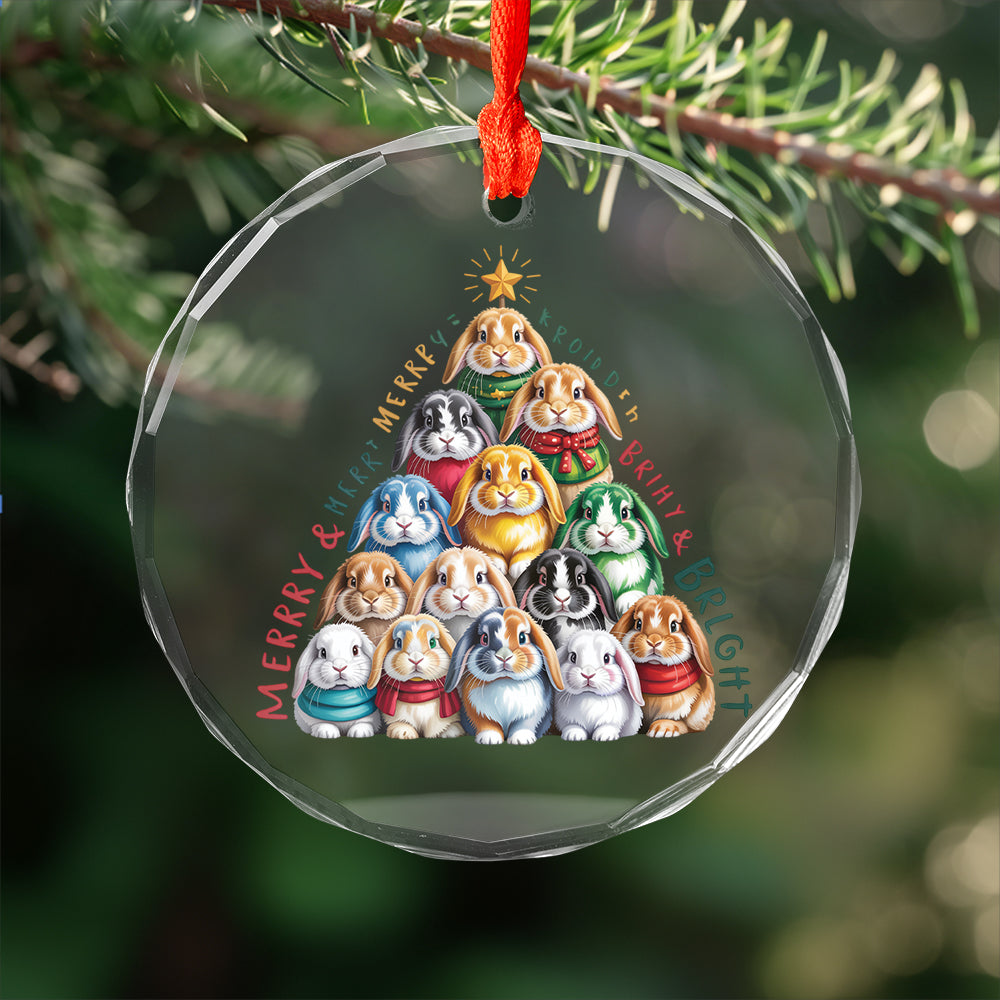 Bunny Xmas Glass Ornament