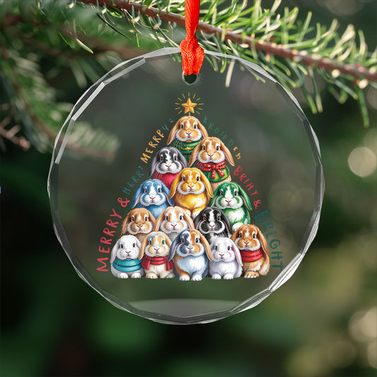 Bunny Xmas Glass Ornament