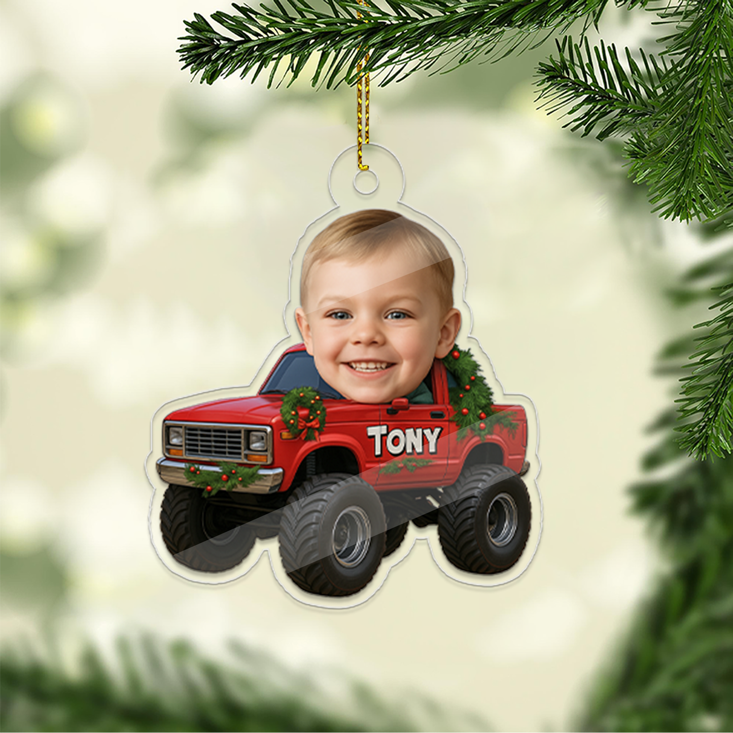 Custom Photo Drive Truck Car Acrylic Ornament, Funny Christmas Ornament, Custom Face Picture Ornament, Christmas Tree Decor