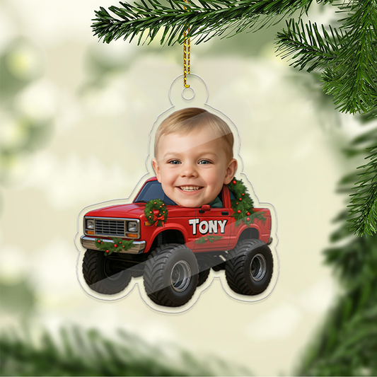 Custom Photo Drive Truck Car Acrylic Ornament, Funny Christmas Ornament, Custom Face Picture Ornament, Christmas Tree Decor