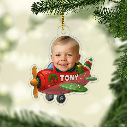 Custom Photo Baby Face In Helicopter Ornament, Personalized Portrait Pilot Ornament, Photo Car Ornament, Custom Baby Gift, Funny Ornament
