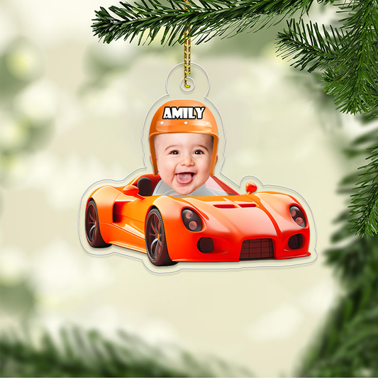 Custom Photo Baby With Car Xmas