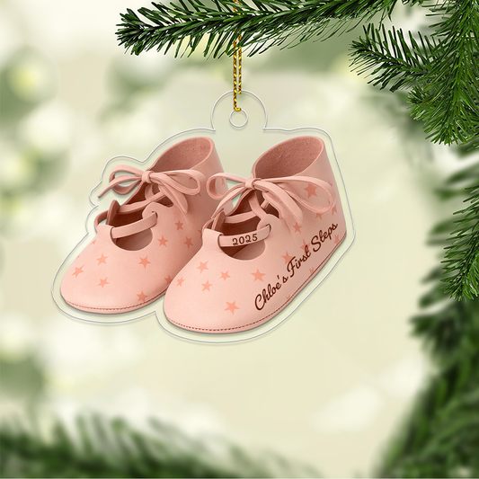 Baby First Steps First Christmas Personalized Flat Acrylic Ornament