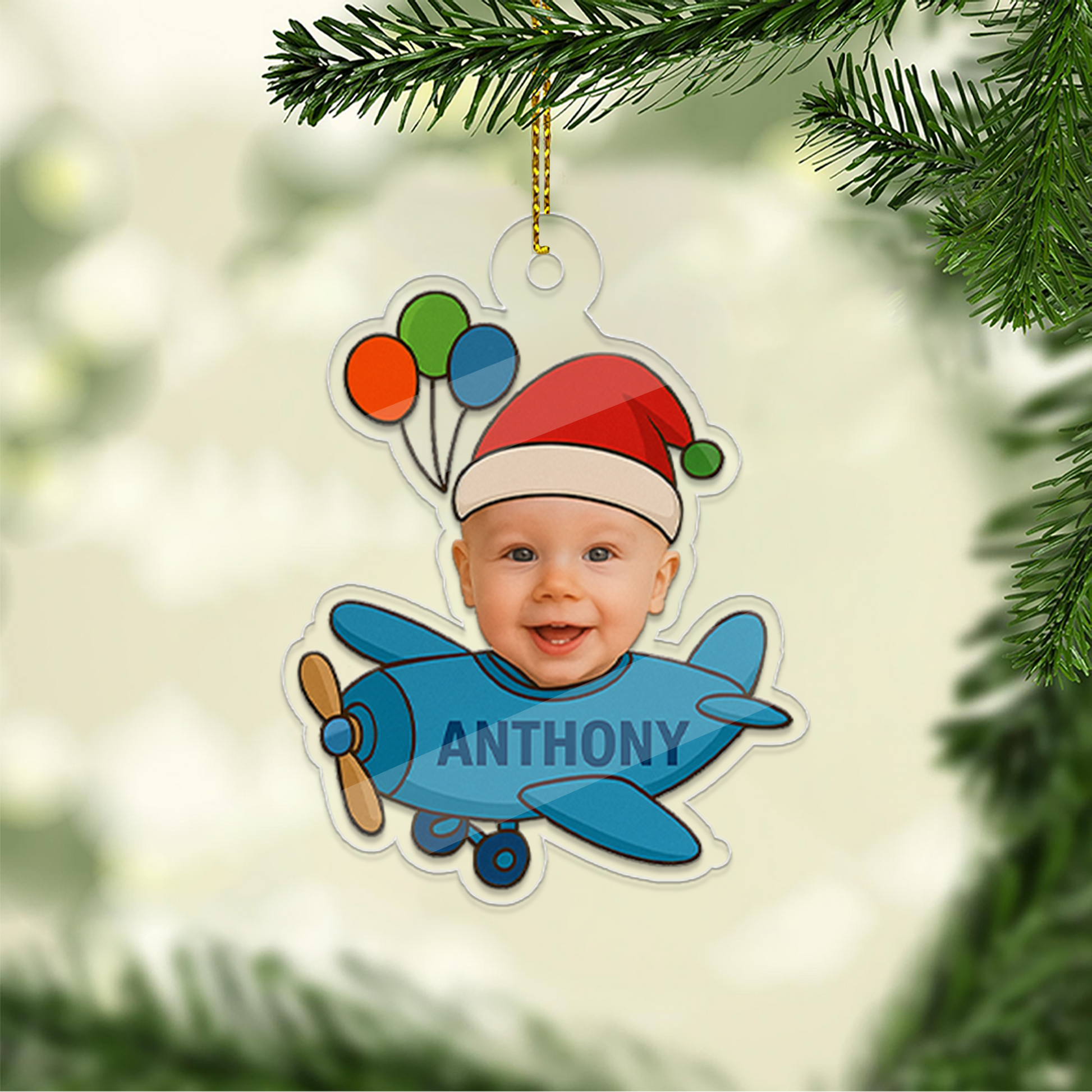 Custom Photo Kids Airplane Ornament, Personalized Portrait Pilot Ornament, Photo Car Ornament, Custom Baby Gift, Funny Ornament