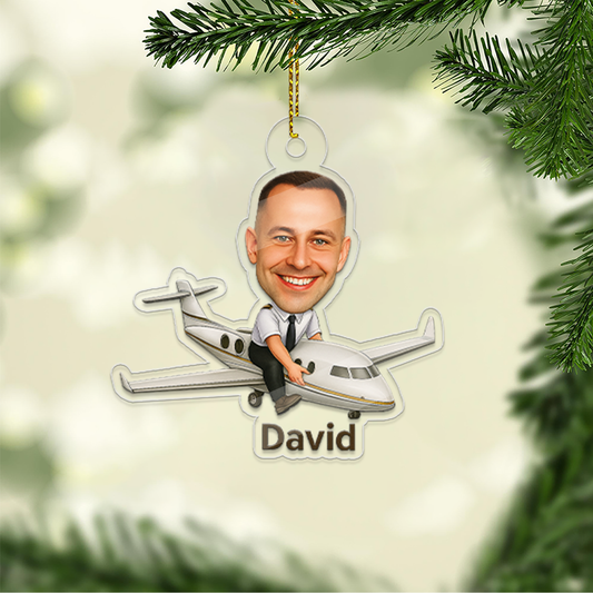 Personalized Portrait Airplane Pilot Ornament, Photo Car Ornament, Funny Ornament, Aviation Gifts, Pilot Gift