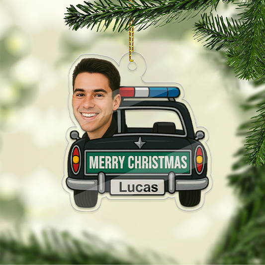 Custom Photo Funny Police Car Ornament, Personalized Acrylic Photo Ornament, Custom Kid Face Car Toys