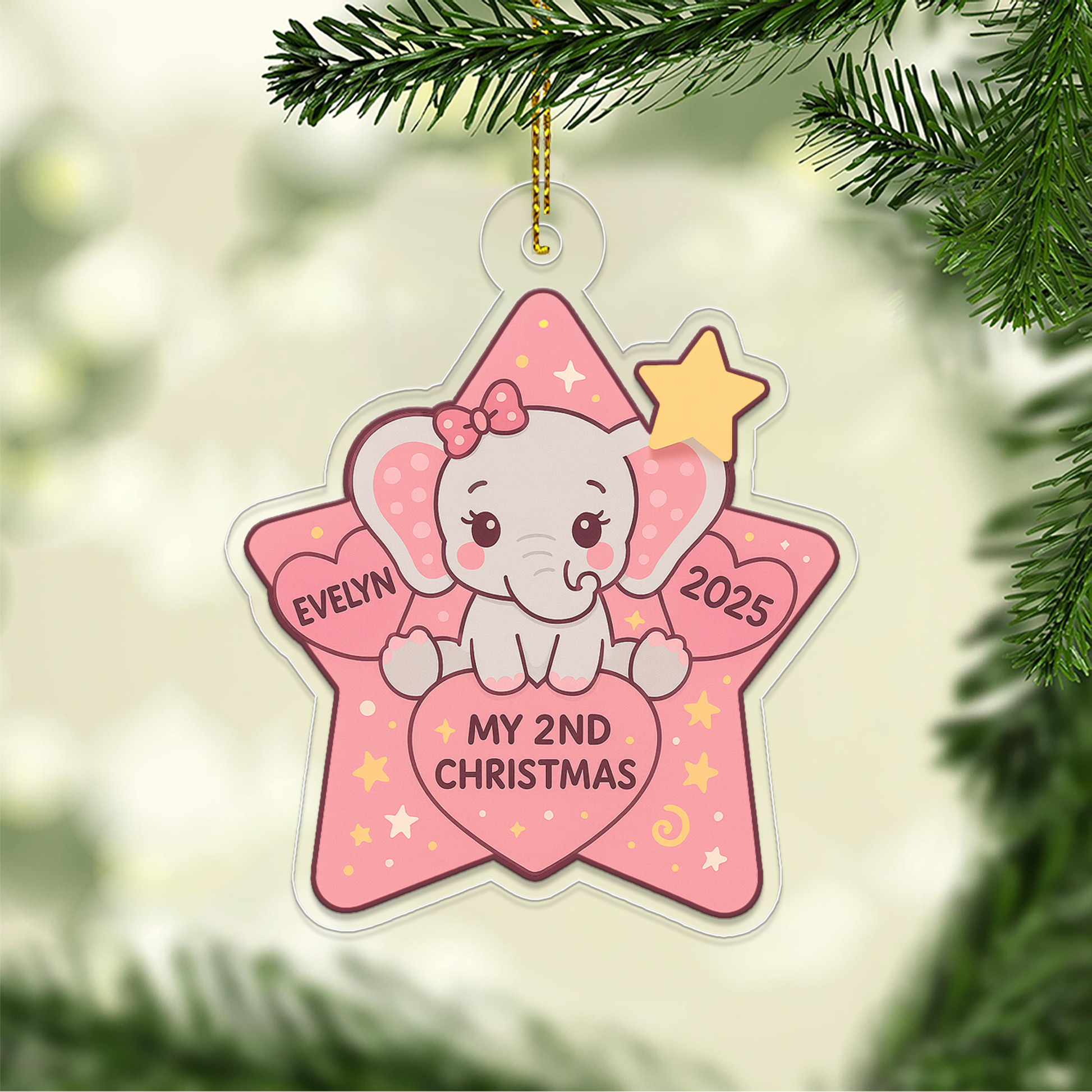Personalized Elephant Ornament, Christmas Decor, Elephant Christmas Home Decor, Elephant Gift, Custom Kids Gift, Elephant Baby Shower