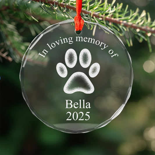 Personalize Pet Paw Glass Ornament