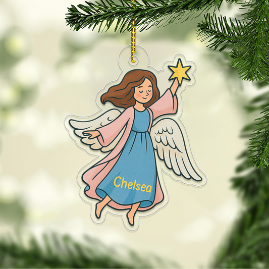 Personalized Angel With Star Ornament, Custom Name Christmas Ornament, Baptism Gift, Nativity Ornament, Christmas Home Decor, Xmas Gift