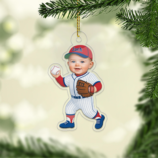 Custom Photo Baby Baseball Ornament, Personalized Baby Baseball Keepsake, Engraved Baseball Gift, Custom Photo Gift
