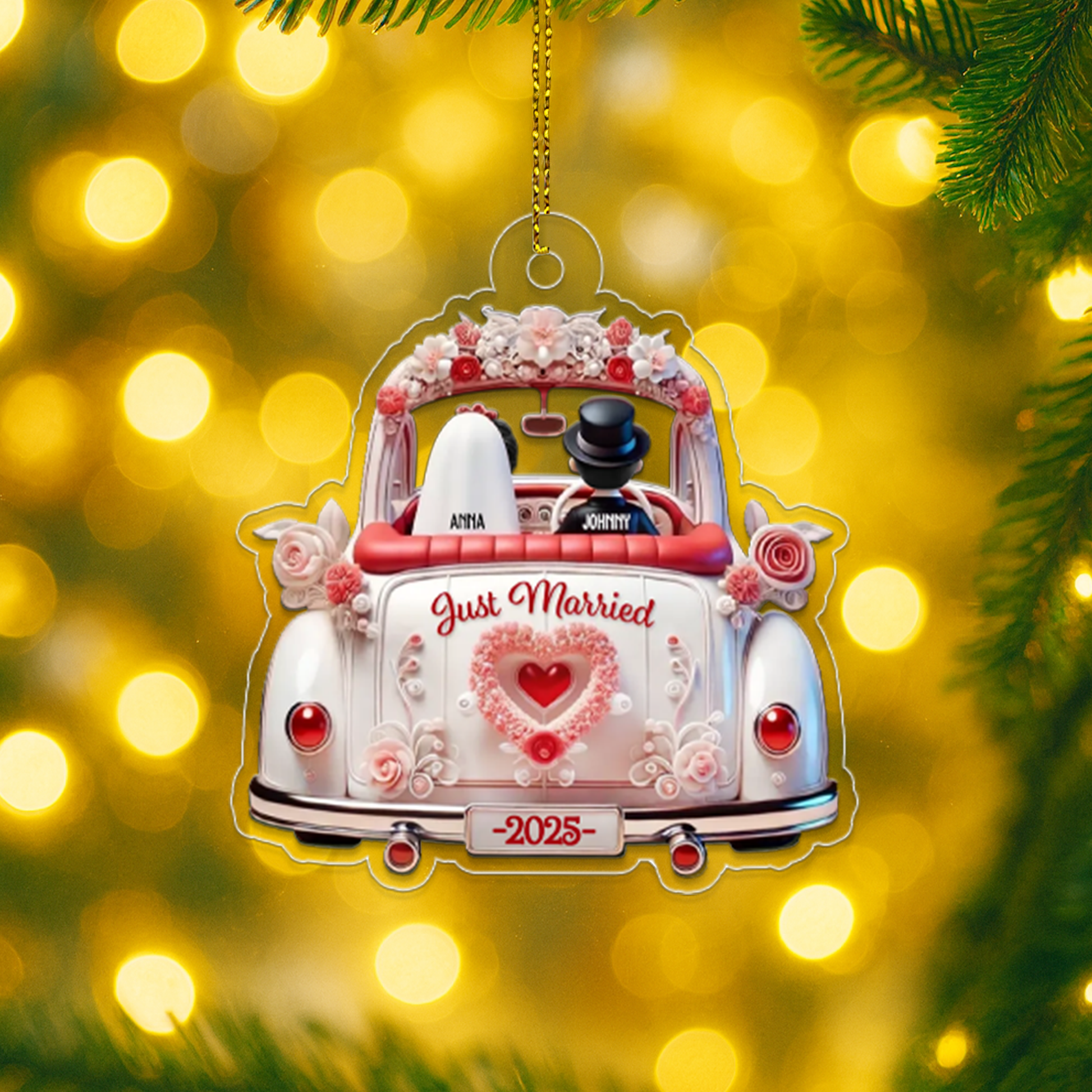 Custom First Christmas Married Couple In Wedding Car