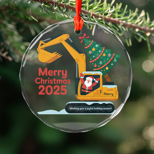 Personalized Xmas Excavator Construction Backhoe 3D Effect Ornament