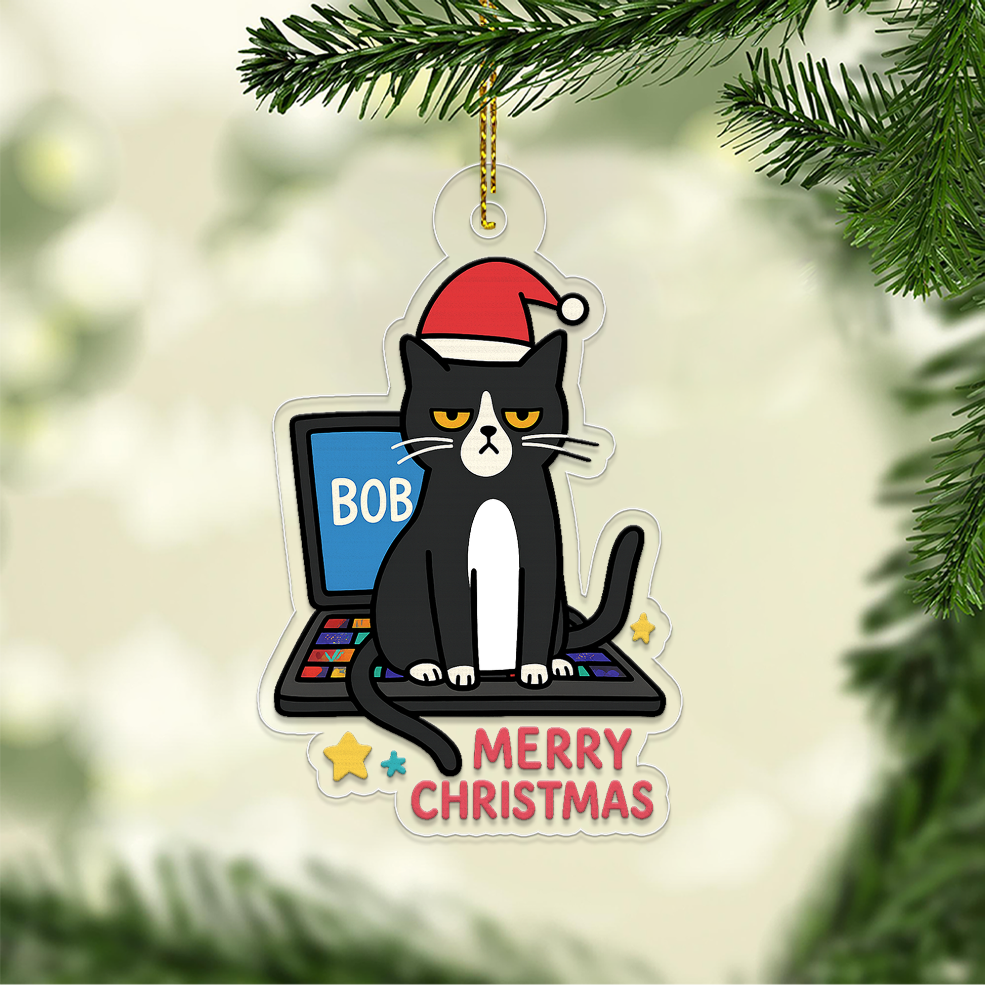 Personalized Cat Upset On Laptop Christmas Ornament, Christmas Decor, Cat Lover Gifts, Funny Ornament, Office Gift