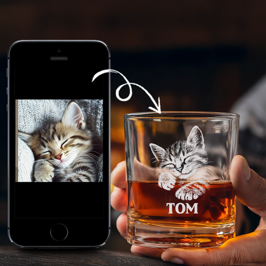 Custom Pet Portrait Whiskey Glass, Engraved Cat Portrait Gift, Pet Photo on Glass, Gift For Cat Lover TNNGL44