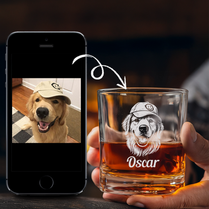 Custom Pet Portrait Whiskey Glass, Engraved Dog Portrait Gift, Pet Photo on Glass, Gift For Dog Lover TNNGL43