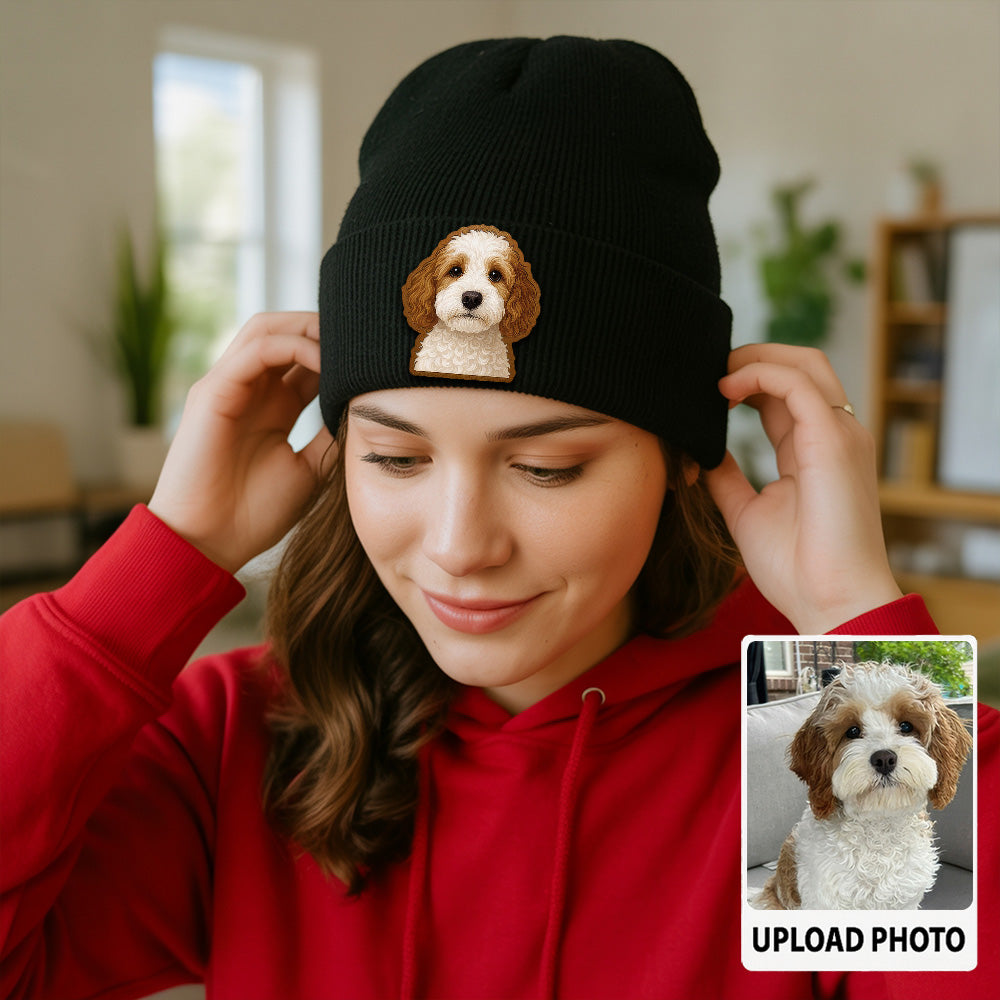Custom Dog Lover Gift Beanie – Custom Pet Portrait Winter Hat, Personalized Knit Hat with Dog Photo TH99B15