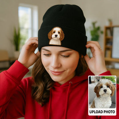 Custom Dog Lover Gift Beanie – Custom Pet Portrait Winter Hat, Personalized Knit Hat with Dog Photo TH99B15