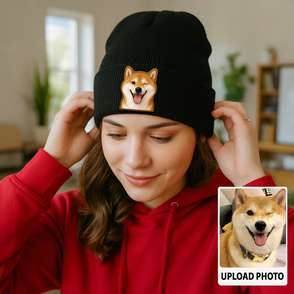 Custom Dog Beanie Hat – Personalized Pet Winter Knit Hat with Photo, Gift for Pet Owners TH99B16