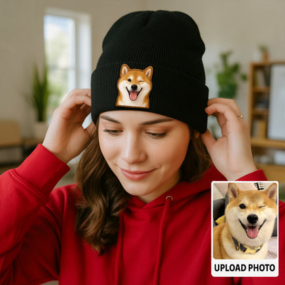 Custom Dog Beanie Hat – Personalized Pet Winter Knit Hat with Photo, Gift for Pet Owners TH99B16