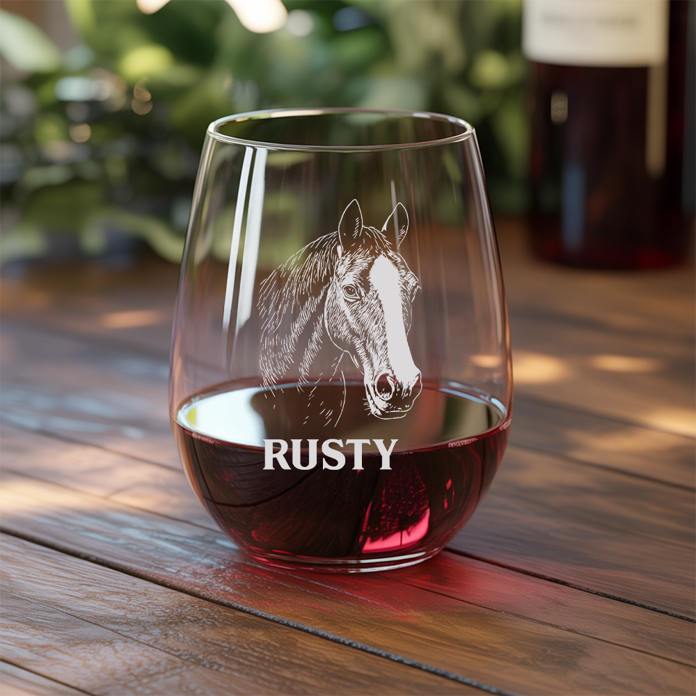 Custom Photo Horse Stemless Wine Glass | Personalized Horse Photo | Horse Lover Gift TNNGL17