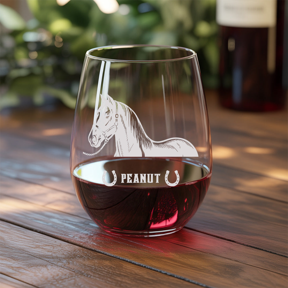 Custom Photo Horse Stemless Wine Glass | Personalized Pet Photo Stemless Wine Glass | Gift For Pet Owners TNNGL51