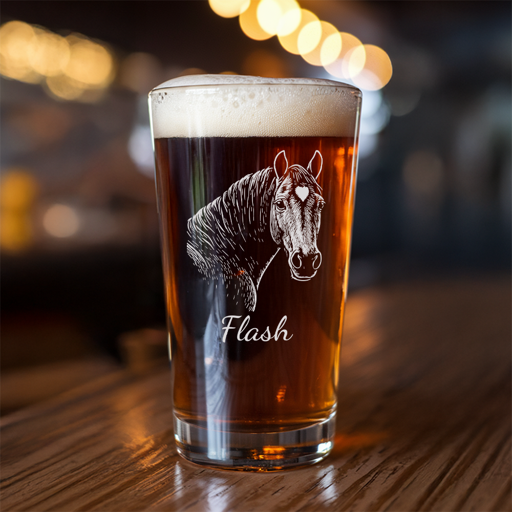 Custom Photo Horse Beer Glasses | Personalized Horse Pint Glass | Gift for Horse Owners TNNGL18