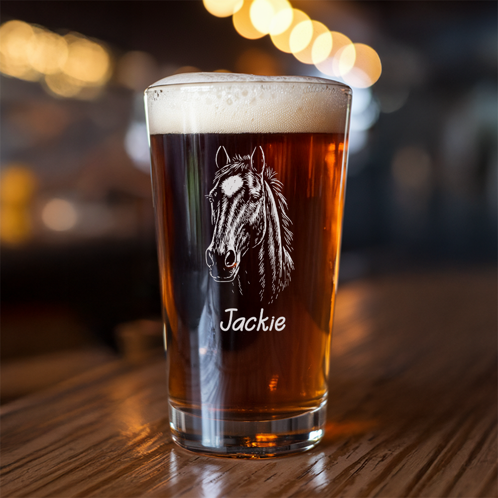 Custom Photo Horse Beer Glasses | Personalized Horse Pint Glass | Gift for Horse Owners TNNGL06