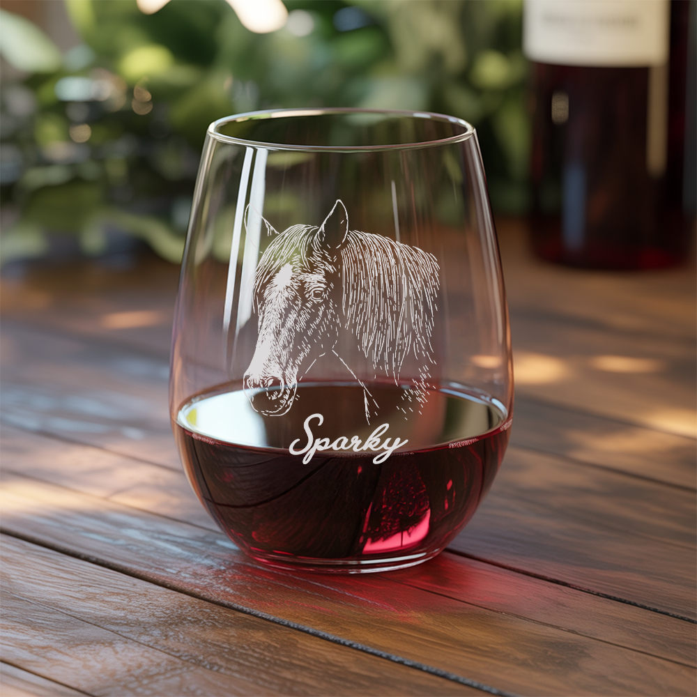 Custom Photo Horse Stemless Wine Glass | Personalized Horse Photo Stemless Wine Glass | Horse Lover Gift TNNGL16