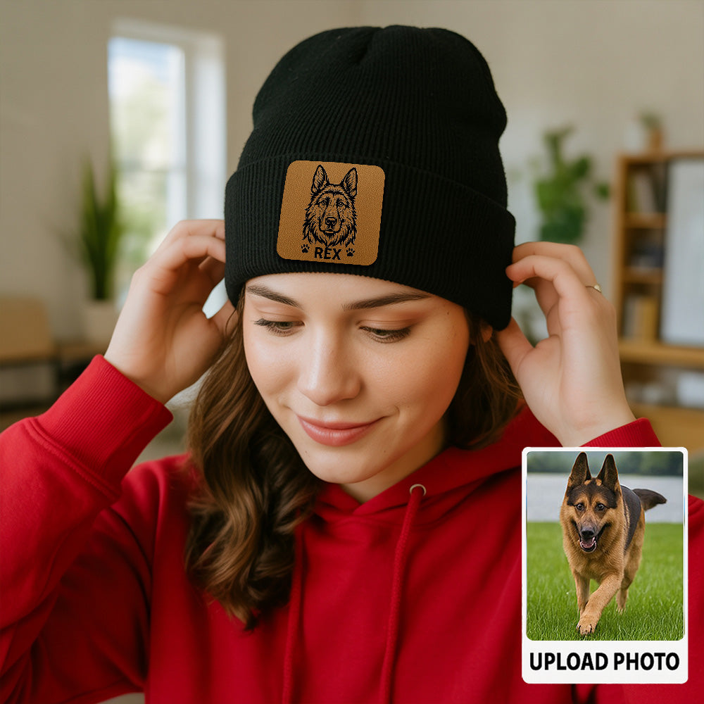 Personalized Dog Photo Beanie – Custom Pet Face Winter Hat, Warm Knit Beanie for Dog Moms and Dog Dads TH99B02