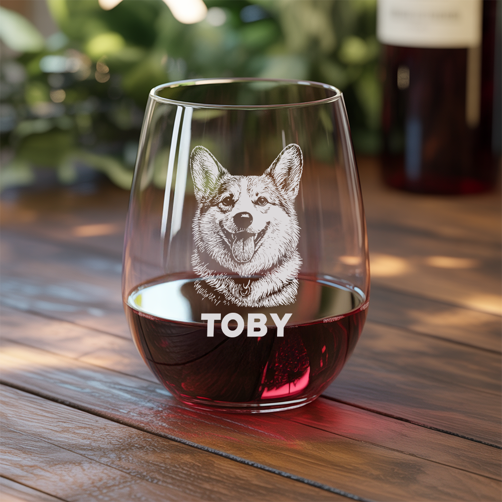 Custom Photo Dog Stemless Wine Glass | Personalized Pet Photo | Gift for Dog Owners TNNGL12