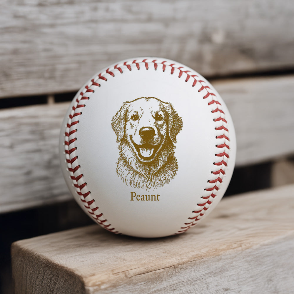 Custom Dog Photo Baseball Gift, Engraved Pet Portrait Photo Baseball Ball, Dog Memorial Keepsake TNBA034