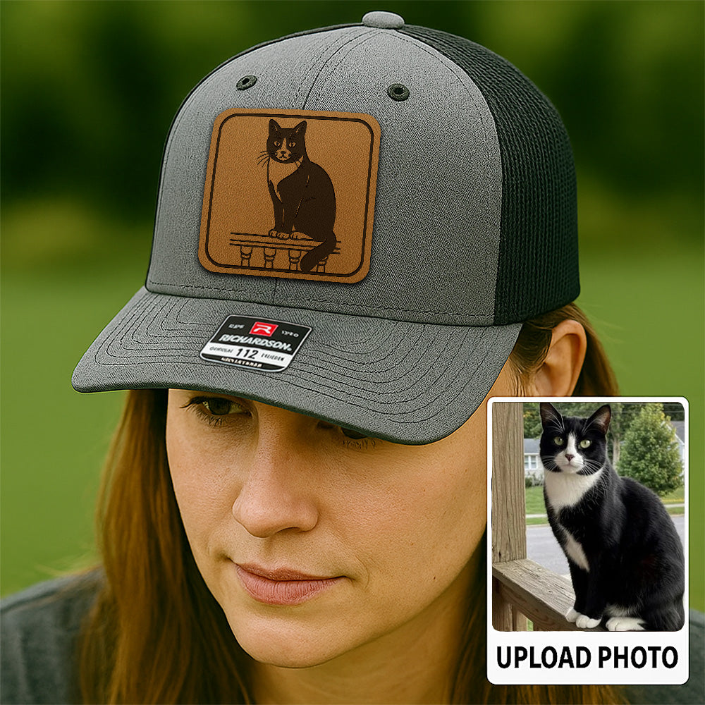 Personalized Cat Photo Leather Patch Hat | Trucker Hat With Cat Photo | Gift For Cat Lover TNGANSP040