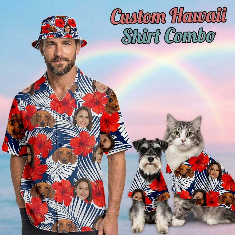 Custom Photo Dog Hawaiian Shirt, Tropical Pet Lover Shirt, Family Matching Vacation Outfit THUC99