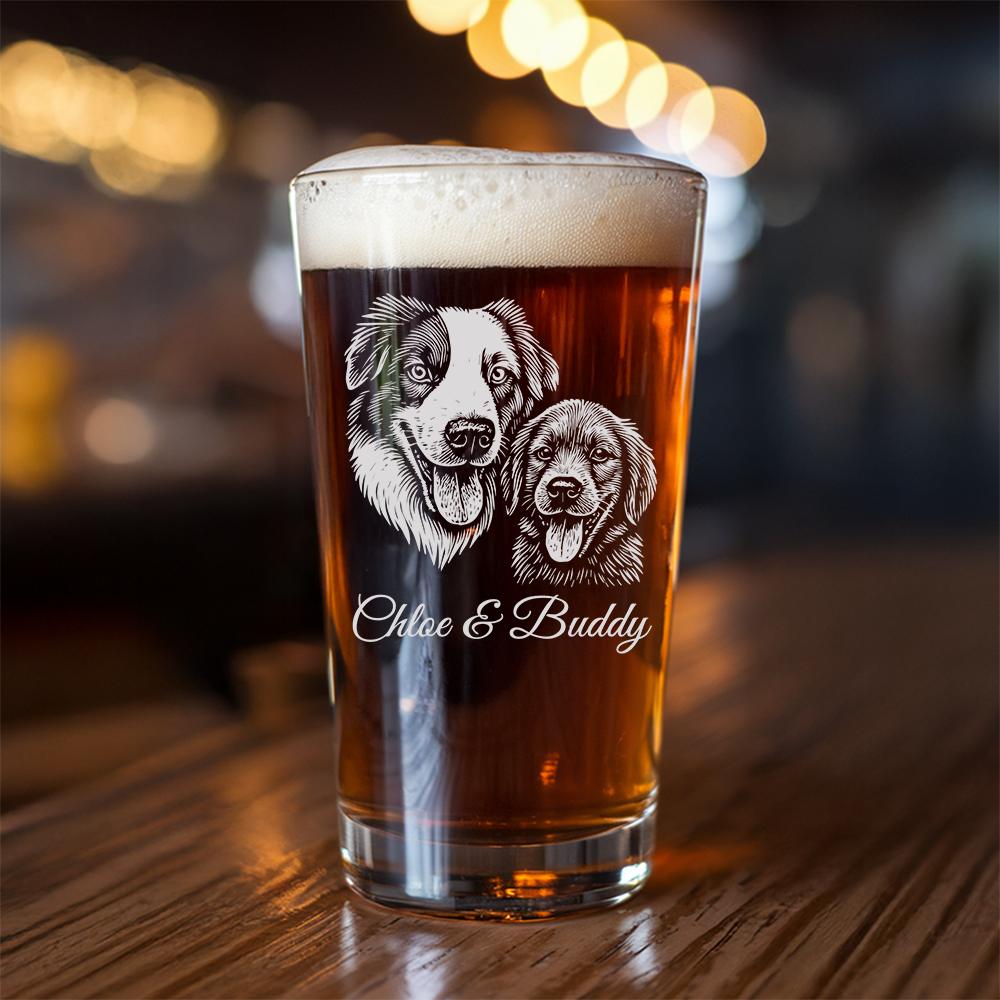 Custom Photo Dog Beer Glasses Using Pet Photo | Custom Pet Pint Glasses | Personalized Dog Photo On Glass TNNGL24