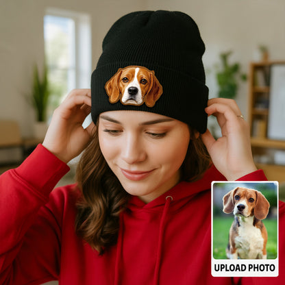 Custom Dog Lover Gift Beanie – Custom Pet Portrait Winter Hat, Personalized Knit Hat with Dog Photo TH99B14