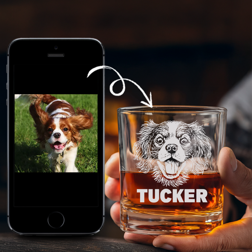 Custom Pet Portrait Whiskey Glass, Engraved Dog Portrait Gift, Pet Photo on Glass, Gift For Dog Lover TNNGL42