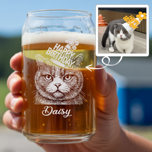 Custom Photo Cat Poitrait Beer Glasses | Personalized Cat Photo Beer Can Glasses | Cat Lover Gift TNNGL31