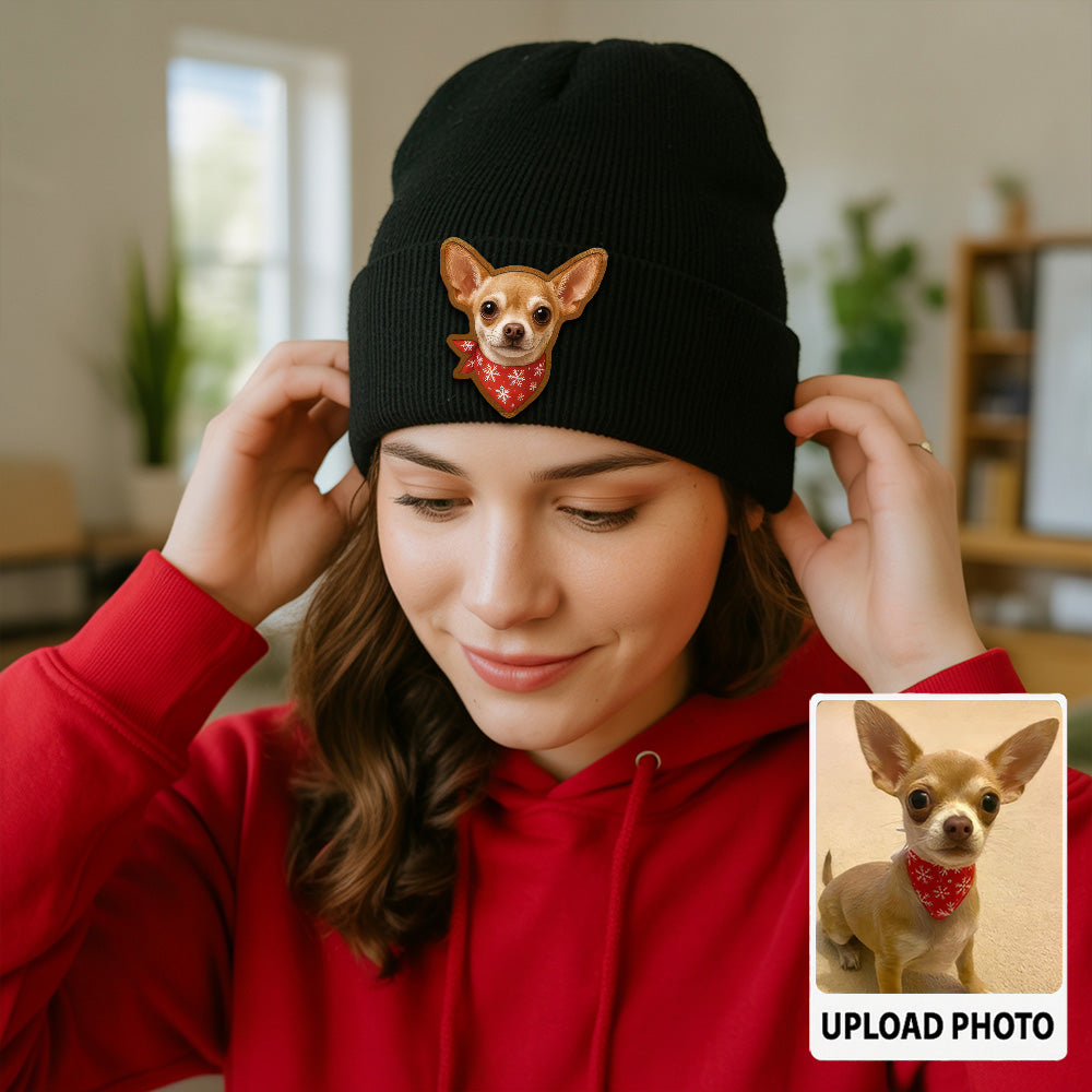 Custom Photo Dog Beanie Hat – Personalized Pet Winter Knit Hat, Cute Animal Lover Gift Idea TH99B20